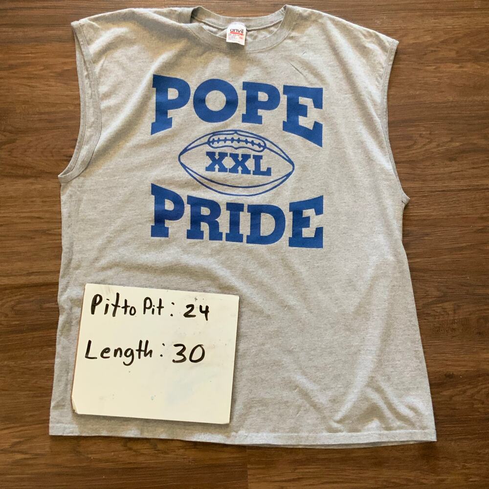 Vintage Pope Pride Football Sleeveless T-Shirt XXL Anvil 90s Gray USA - Picture 2 of 4